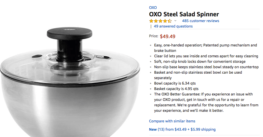OXO サラダスピナーステンレス　アメリカアマゾンの価格